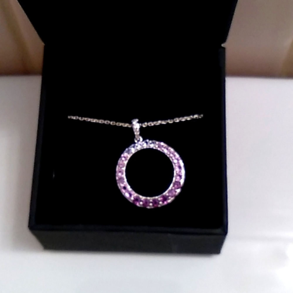 NIB KAY'S TANZANITE, AMETHYST CIRCLE NECKLACE WITH STERLING SILVER CHAIN